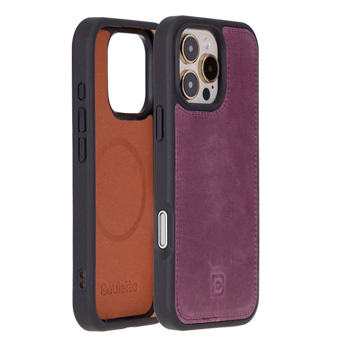 Bouletta Apple iPhone 16 Pro uyumlu, Hakiki Deri, El Yapımı Kılıf, Mor