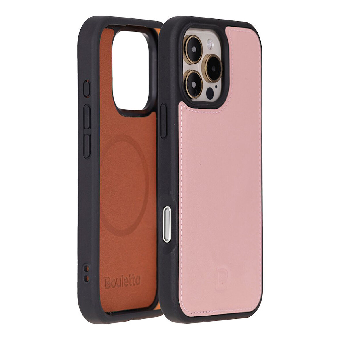 Bouletta Apple iPhone 16 Pro uyumlu, Hakiki Deri, El Yapımı Kılıf, Toz Pembe