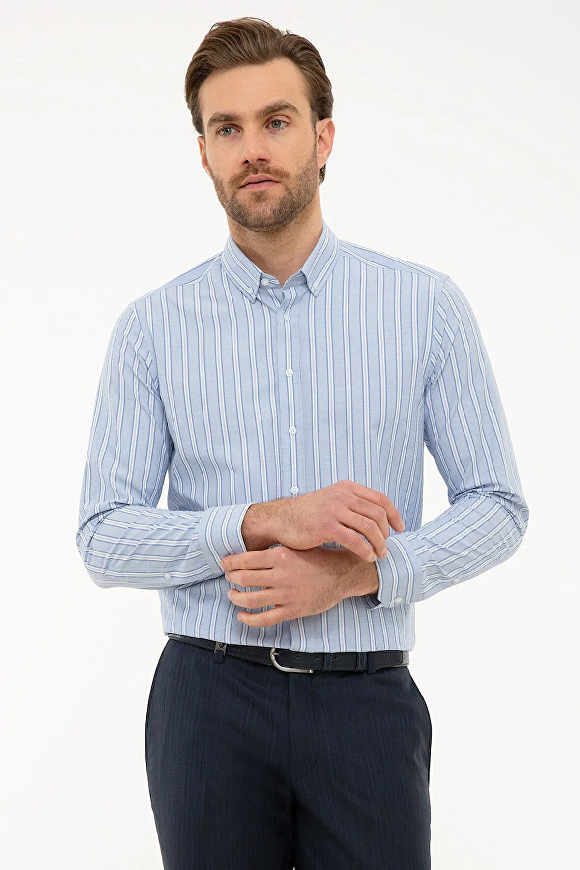 Erkek Açık Mavi Slim Fit Uzun Kollu Gömlek