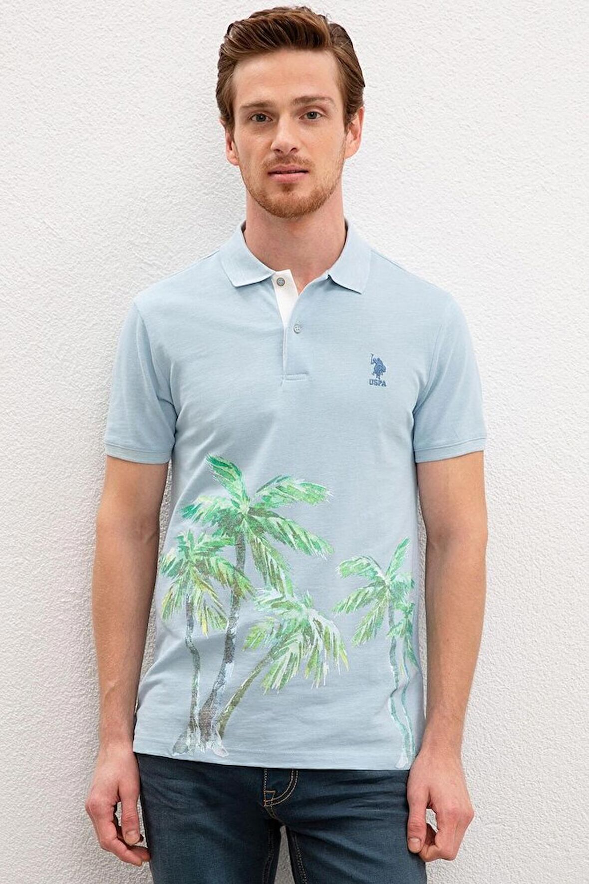 Erkek Açık Indigo Polo Yaka T-shirt