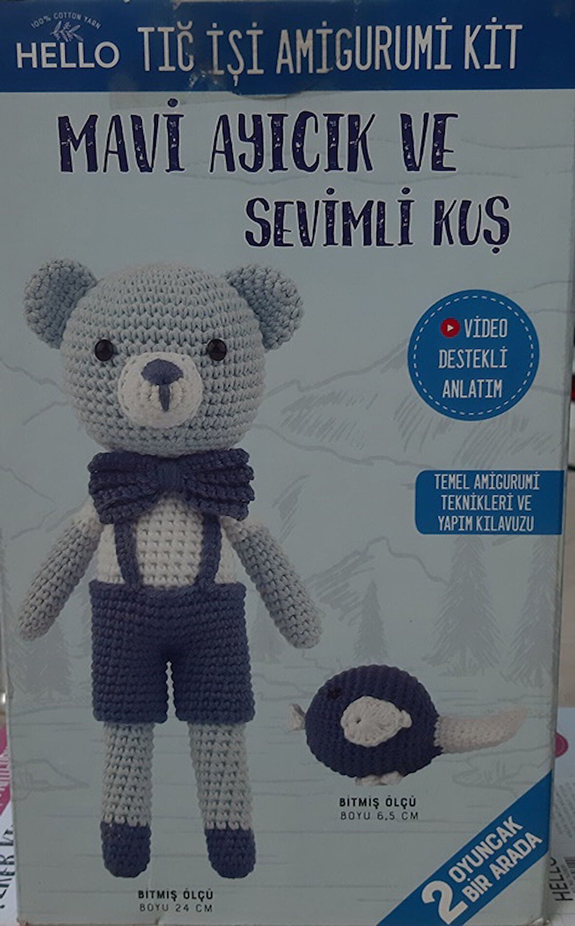 Hello Tığ İşi Amigurimi Kiti Mavi Ayıcık ve Sevimli Kuş