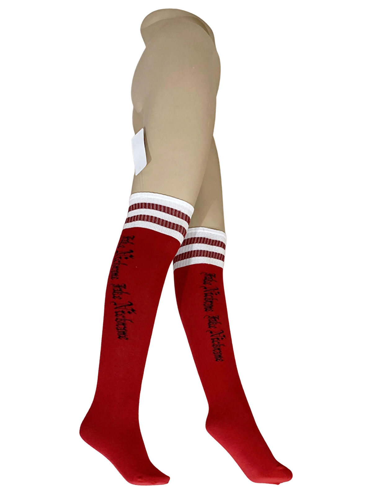 Fake Nickname Yazılı Kırmızı Casual Dizüstü Çorap | Beyaz Şeritli - 65 cm