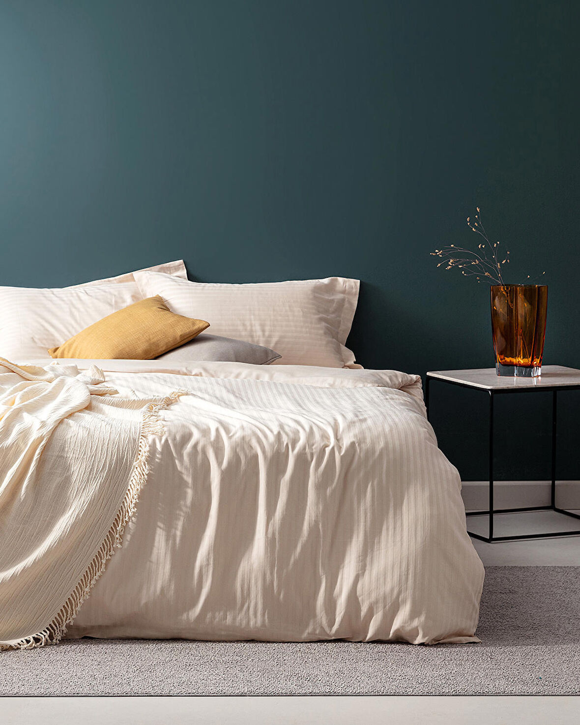 Madame Coco Elicia King Size Çizgili Saten Nevresim Takımı - Gold