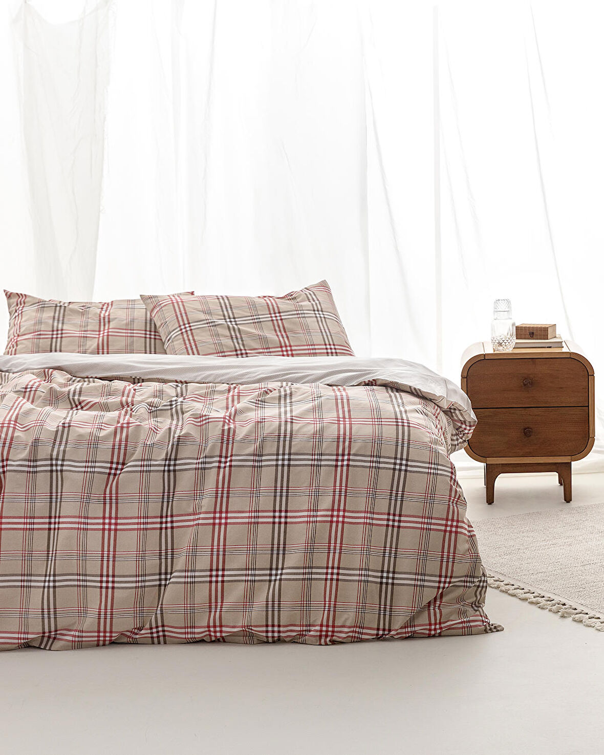 Madame Coco Garen King Size  %100 Pamuk Ranforce Baskılı Nevresim Takımı - Bej