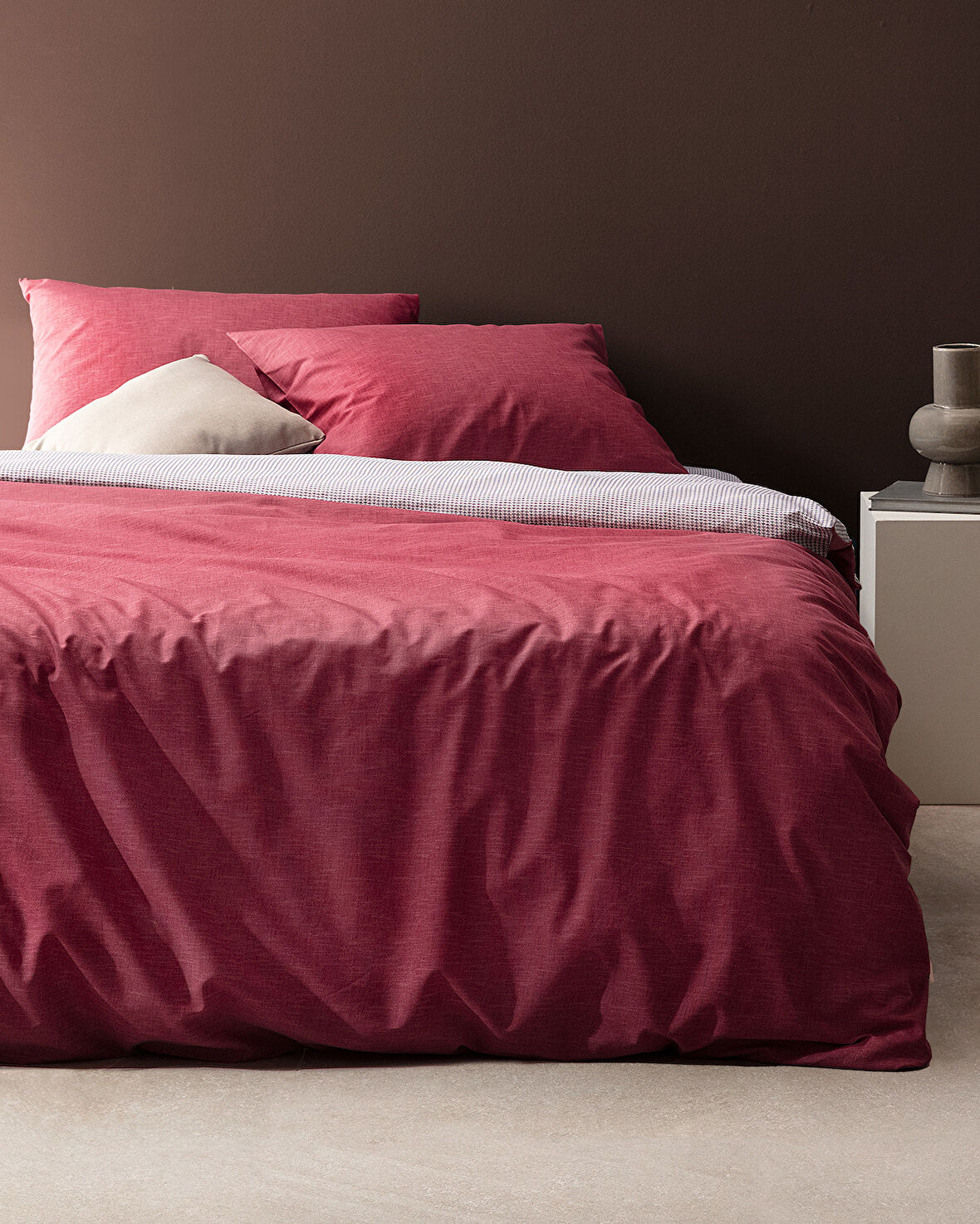 Juin King Size Pamuklu Baskılı Nevresim Takımı - Bordo