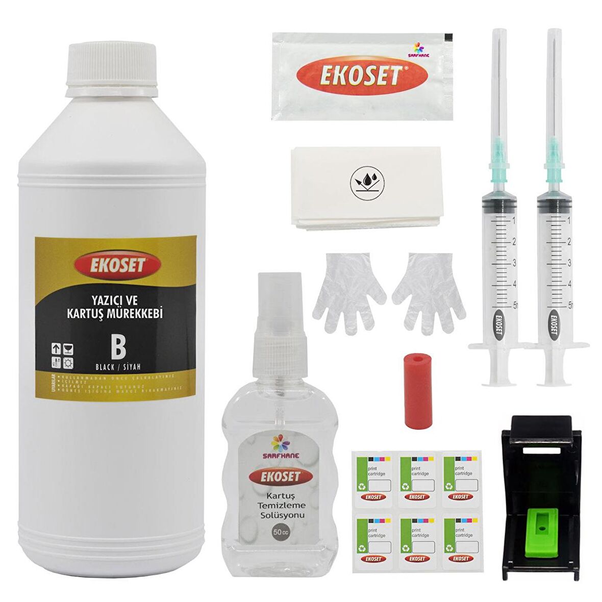 Ekoset hp 650 hp 651 hp 652 uyumlu Siyah Kartuş Dolum seti 1Litre