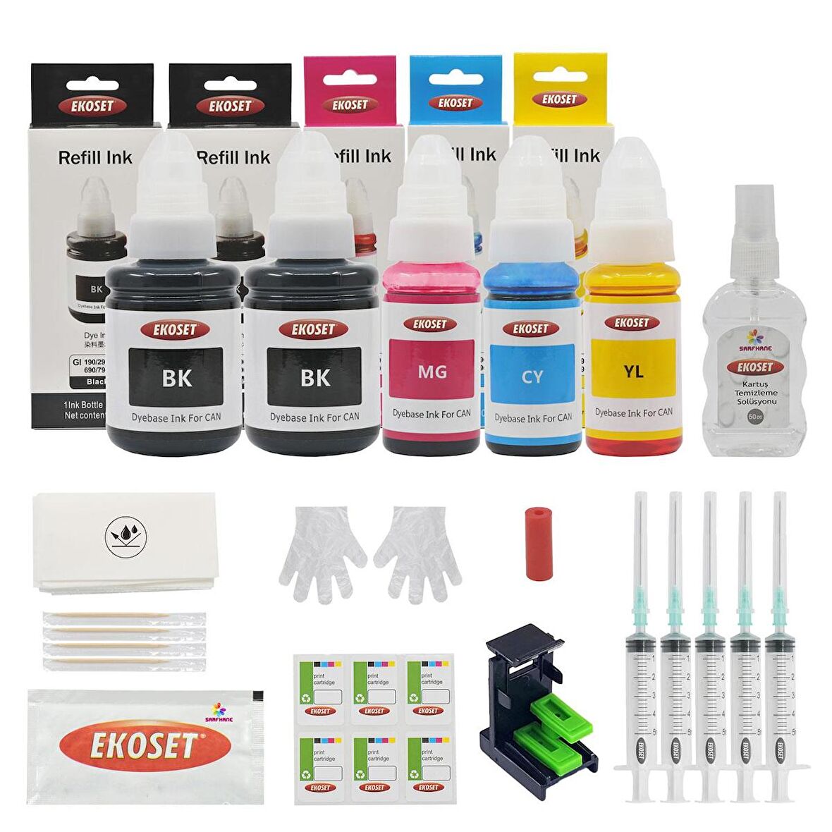 Ekoset Canon E404 E464 E474 PG-46/56 uyumlu Kartuş Dolum Seti Renkli 5'li set