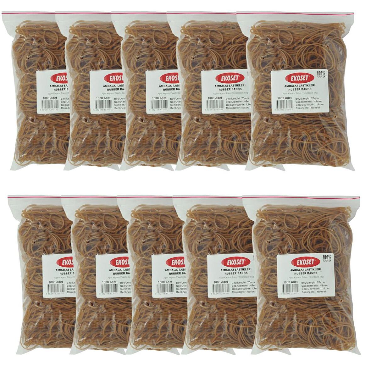 Ekoset 70mm Kauçuk Paket Ambalaj Para Lastiği 10.000 Adet