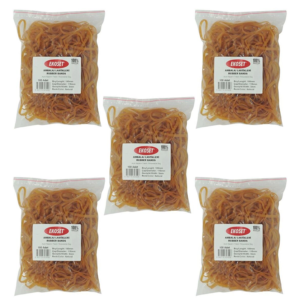Ekoset 180x3mm Geniş Kauçuk Paket Ambalaj Kasa Lastiği 500 Adet