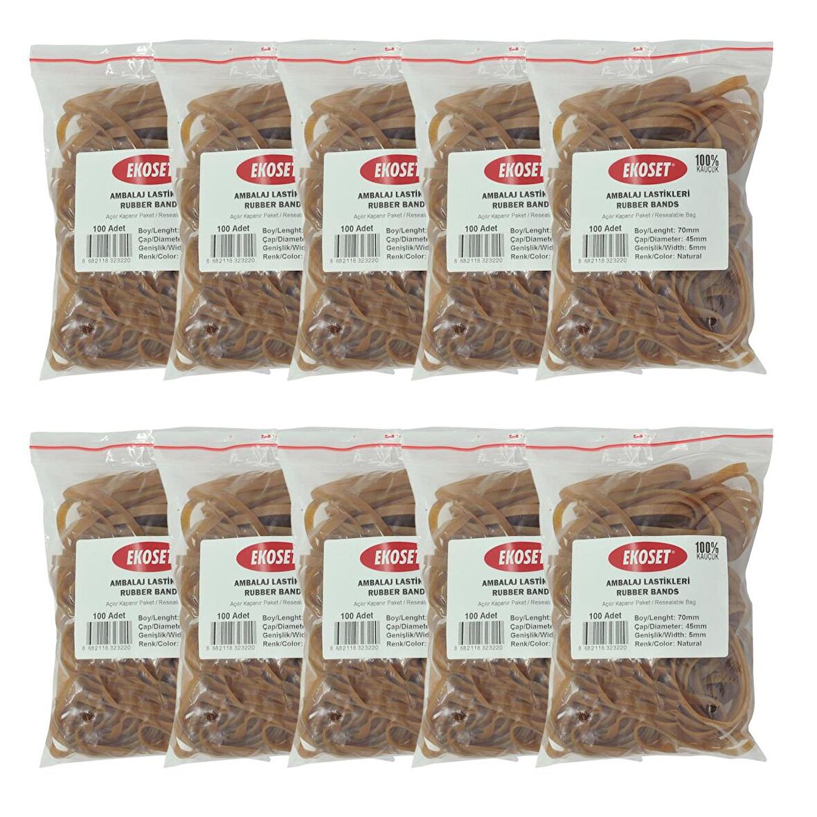Ekoset 70x5mm Geniş Kauçuk Paket Ambalaj Kasa Lastiği 1.000 Adet