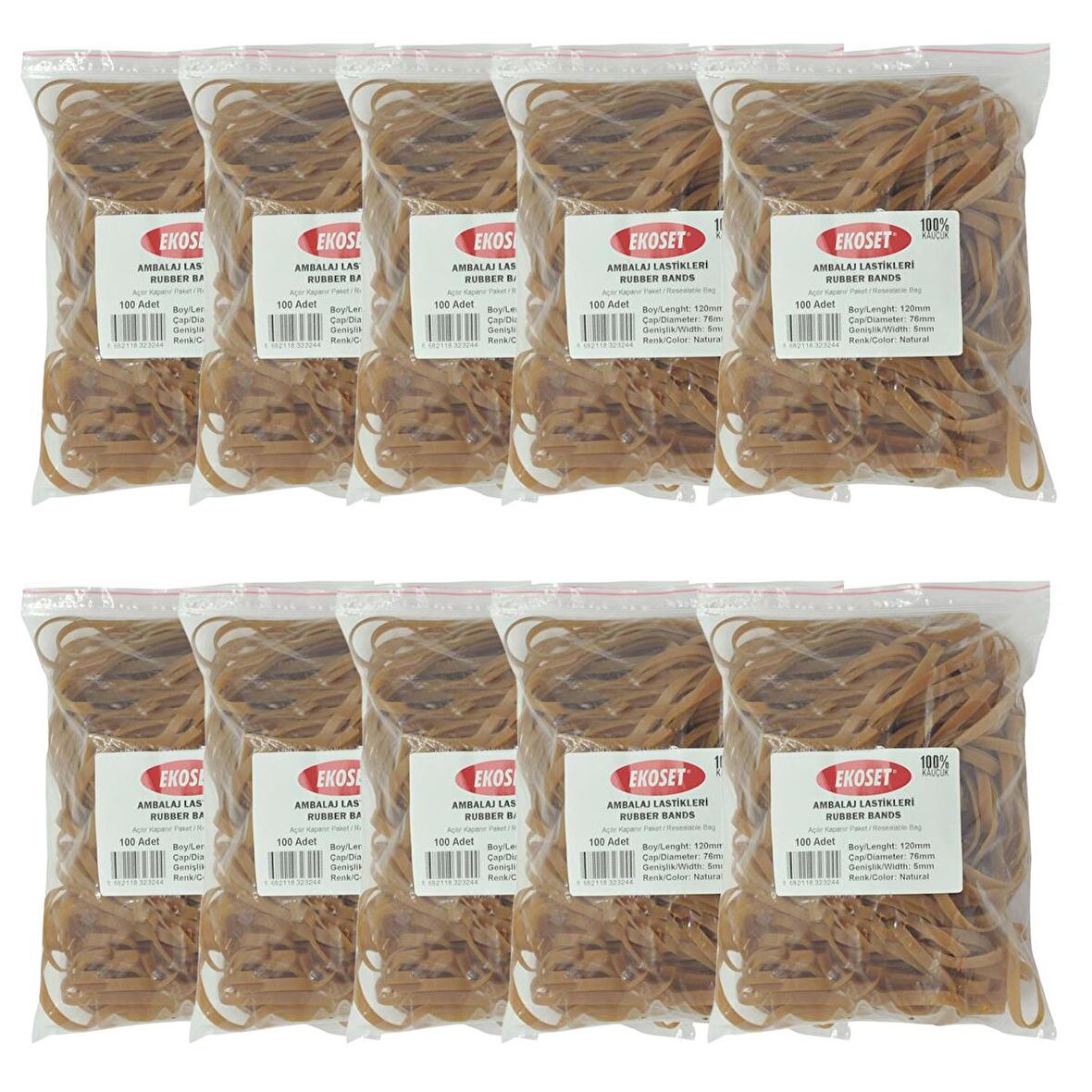 Ekoset 120x5mm Geniş Kauçuk Paket Ambalaj Kasa Lastiği 1.000 Adet