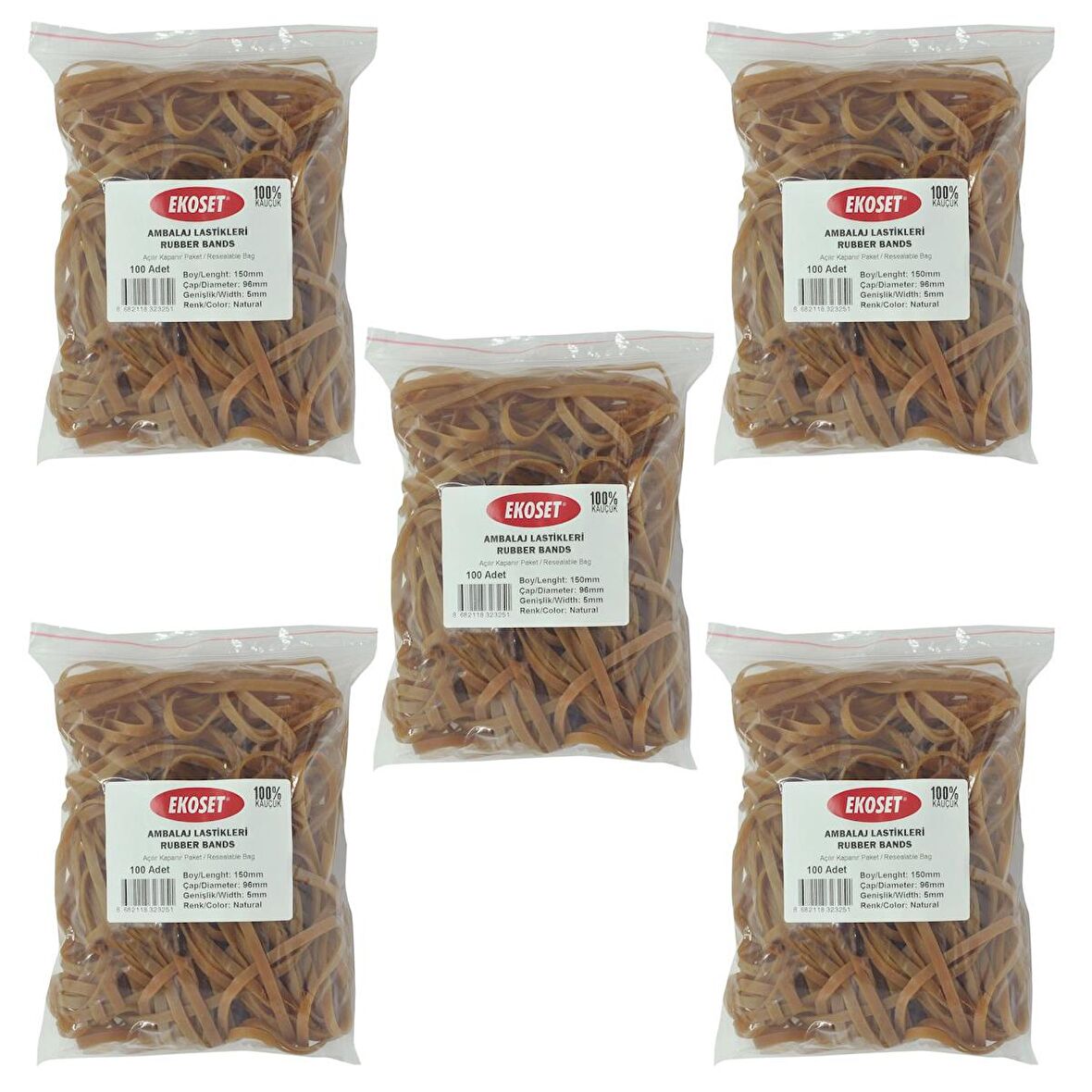 Ekoset 150x5mm Geniş Kauçuk Paket Ambalaj Kasa Lastiği 500 Adet