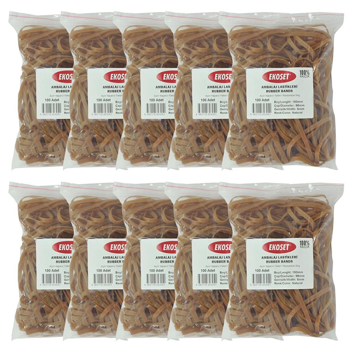 Ekoset 150x5mm Geniş Kauçuk Paket Ambalaj Kasa Lastiği 1.000 Adet