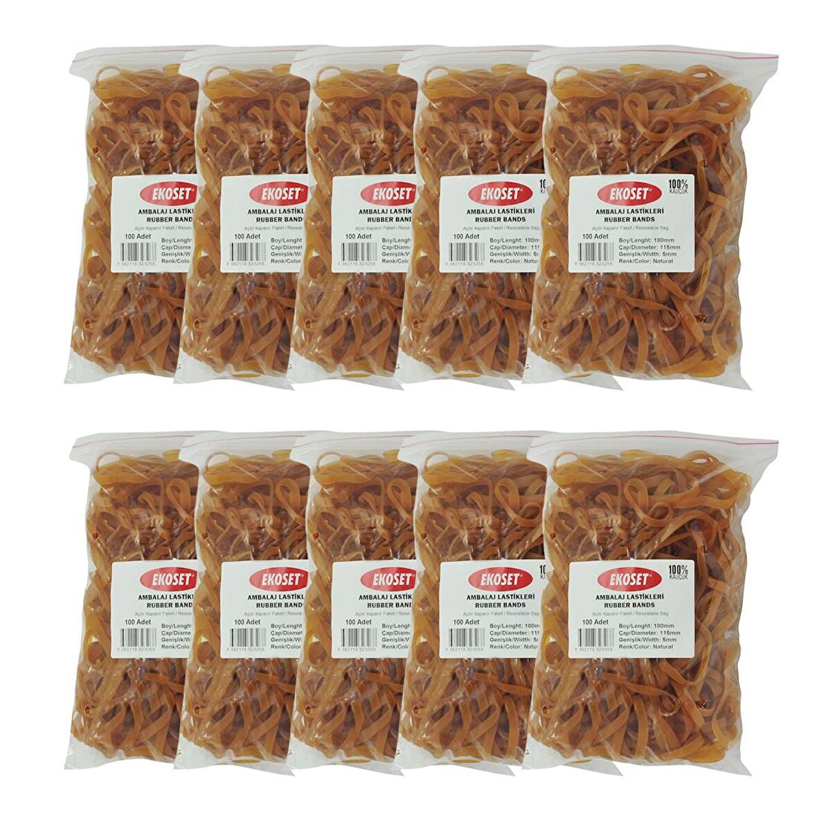 Ekoset 180x5mm Geniş Kauçuk Paket Ambalaj Kasa Lastiği 1.000 Adet