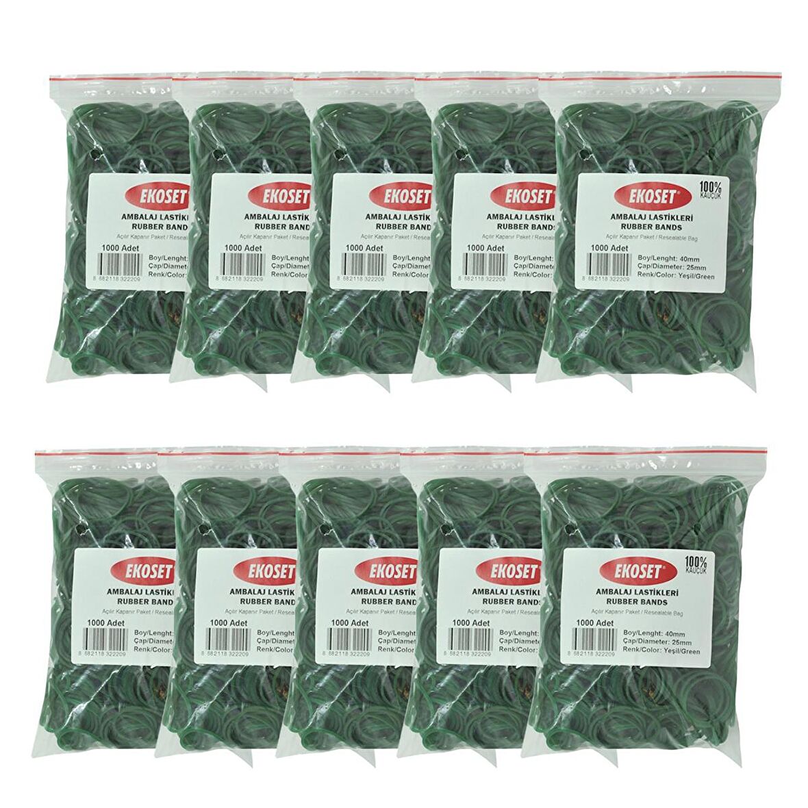 Ekoset Yeşil Paket Ambalaj Para Lastiği 40mm 10.000 Adet