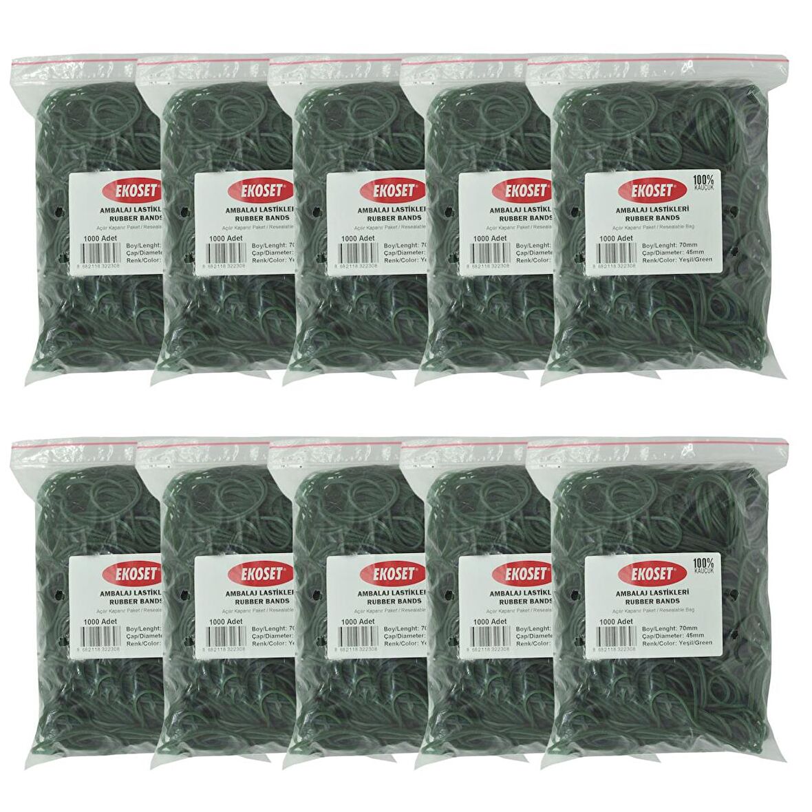 Ekoset Yeşil Paket Ambalaj Para Lastiği 70mm 10.000 Adet