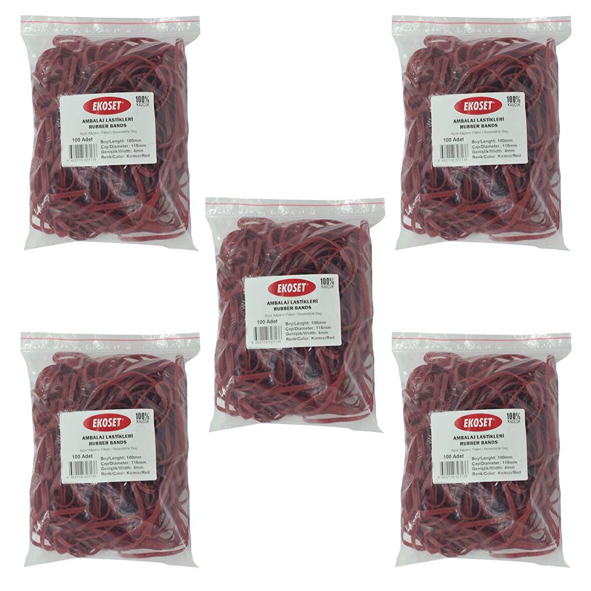 Ekoset 180x4mm Kauçuk Paket Ambalaj Lastiği Kırmızı 500 Adet