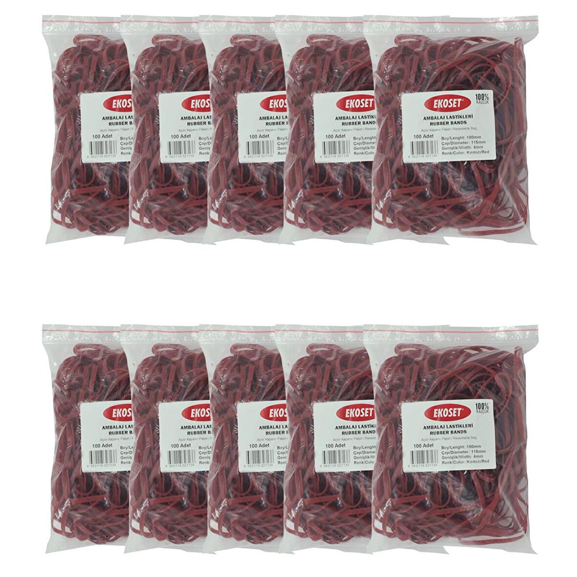 Ekoset 180x4mm Kauçuk Paket Ambalaj Lastiği Kırmızı 1.000 Adet