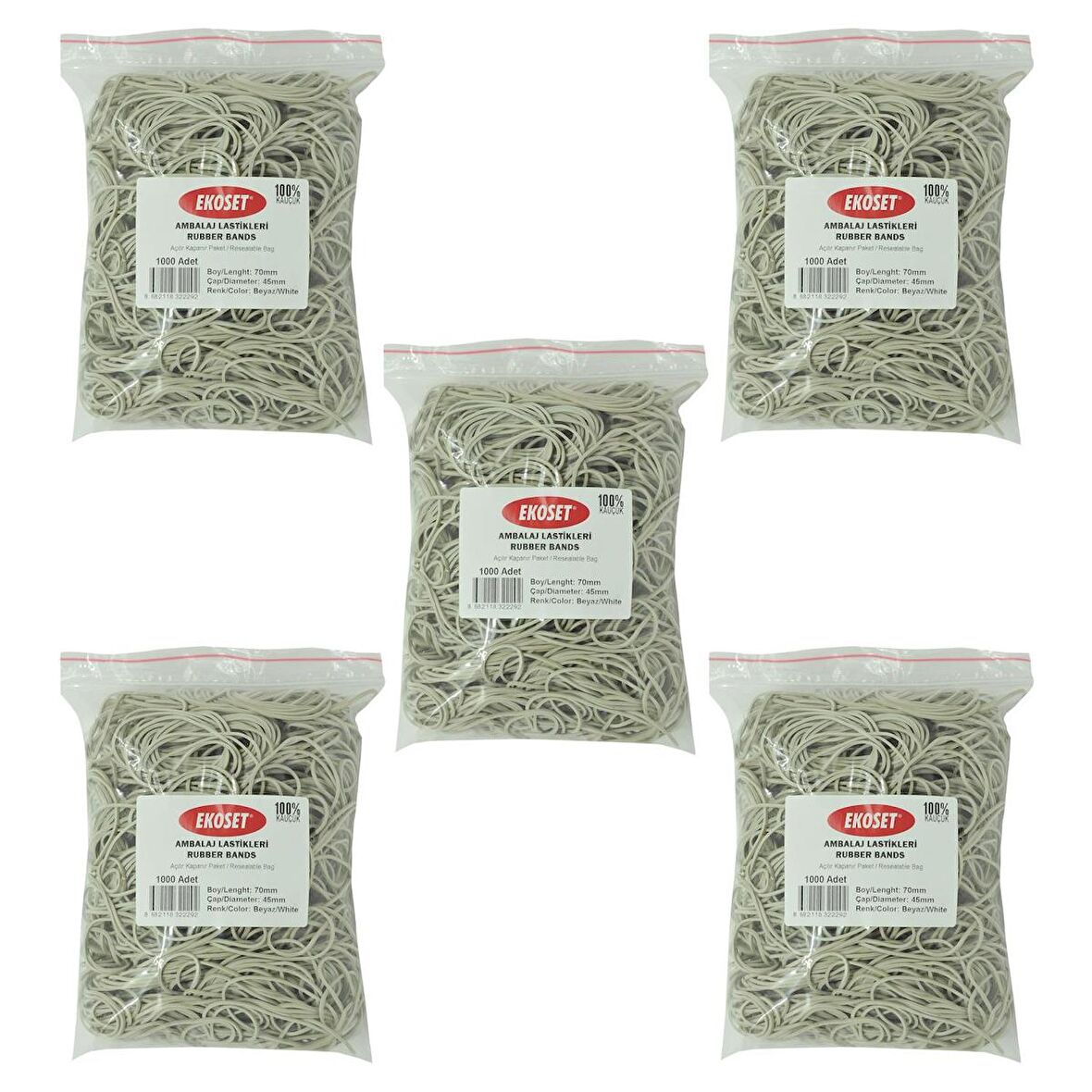 Ekoset 70mm Beyaz Kauçuk Paket Ambalaj Lastiği 5.000 Adet