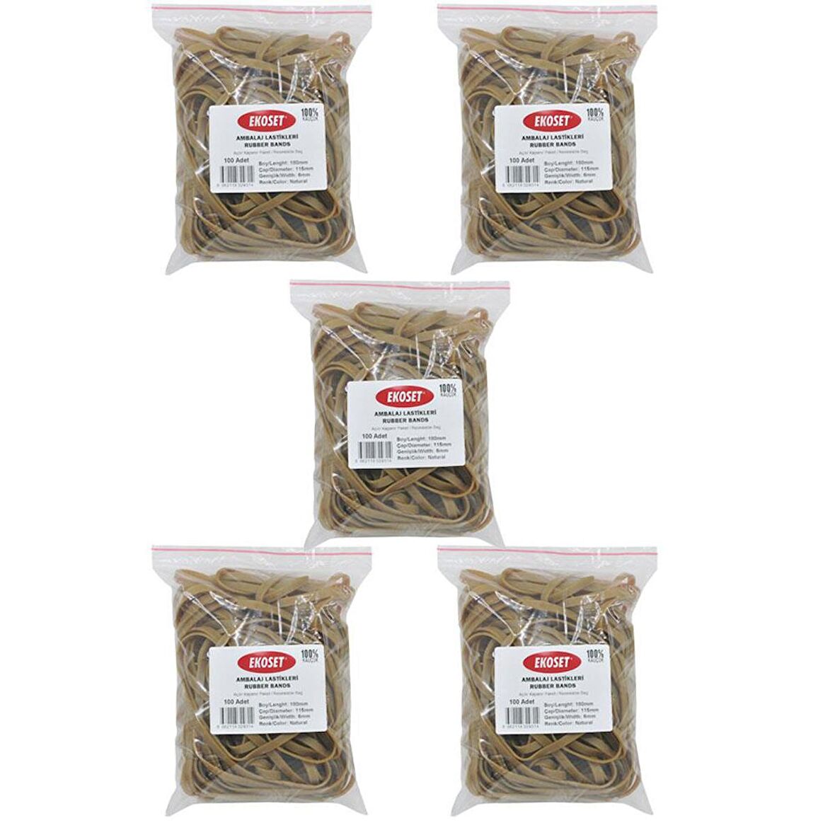 Ekoset 180x6mm Geniş Kauçuk Paket Ambalaj Kasa Lastiği 500 Adet