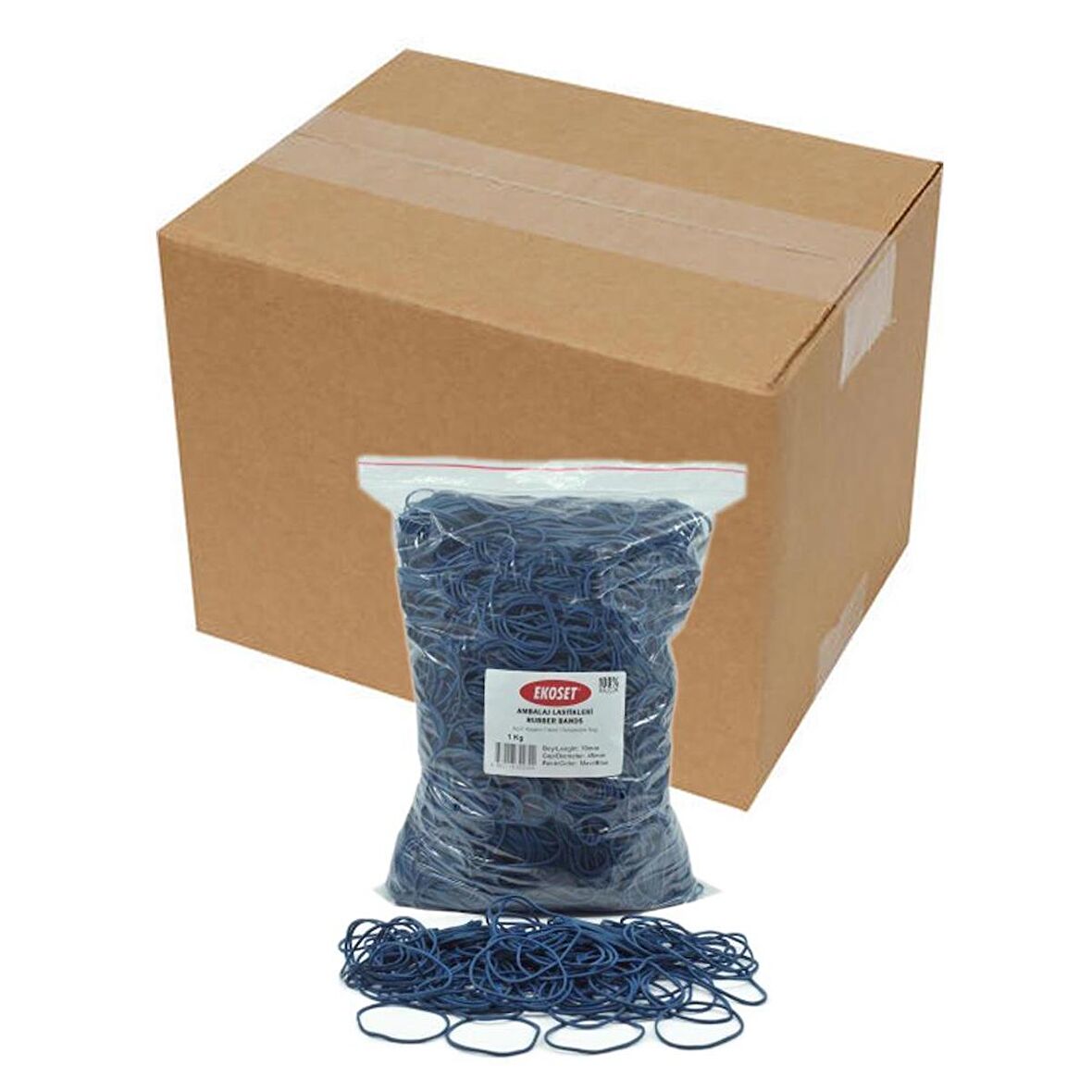 Ekoset 70mm Mavi Renkli Kauçuk Paket Ambalaj Lastiği 12Kg Koli