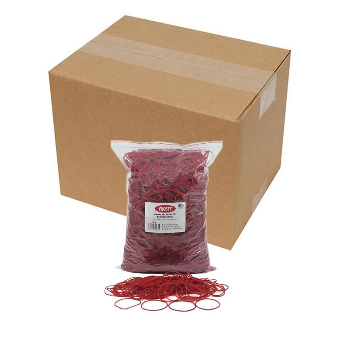 Ekoset 70mm Kırmızı Renkli Kauçuk Paket Ambalaj Lastiği 12Kg Koli
