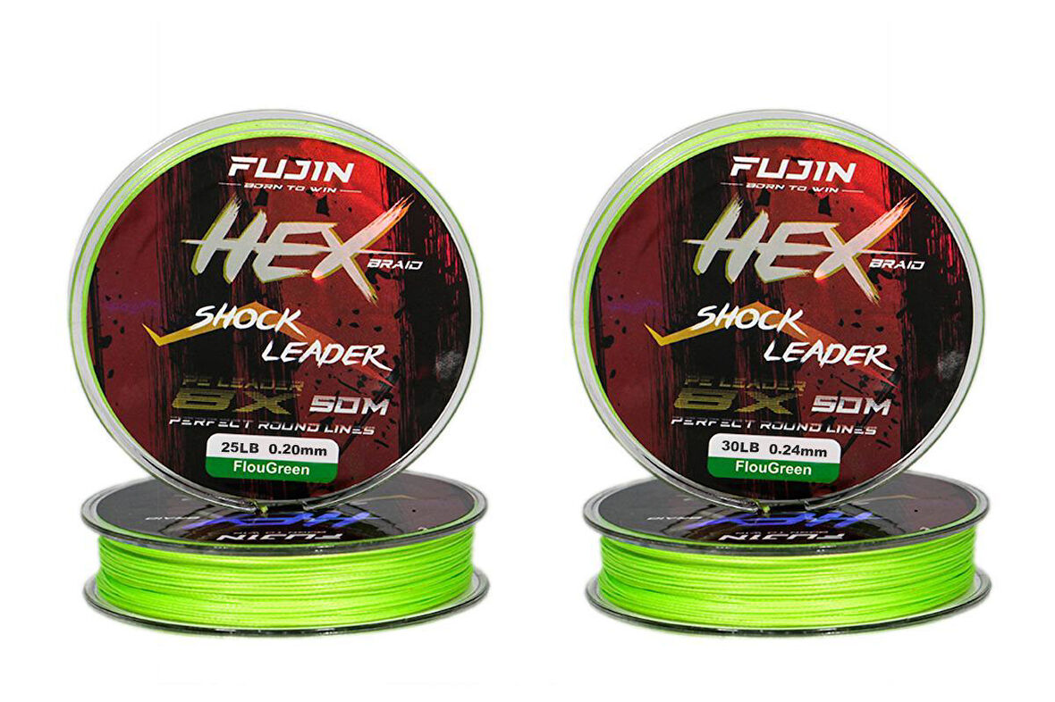 Fujin Hex Braid 8x  Fluo Green PE İP Shock Leader 50 mt Fluo Green-0,24 MM