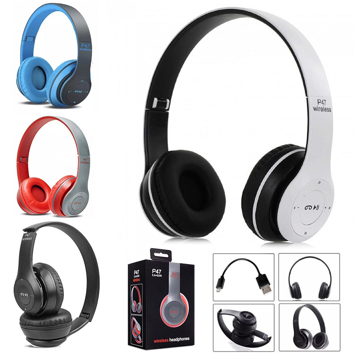 P-47 Kablosuz kulak Üstü Kulaklık Mikrofonlu Bluetooth Fm Tf