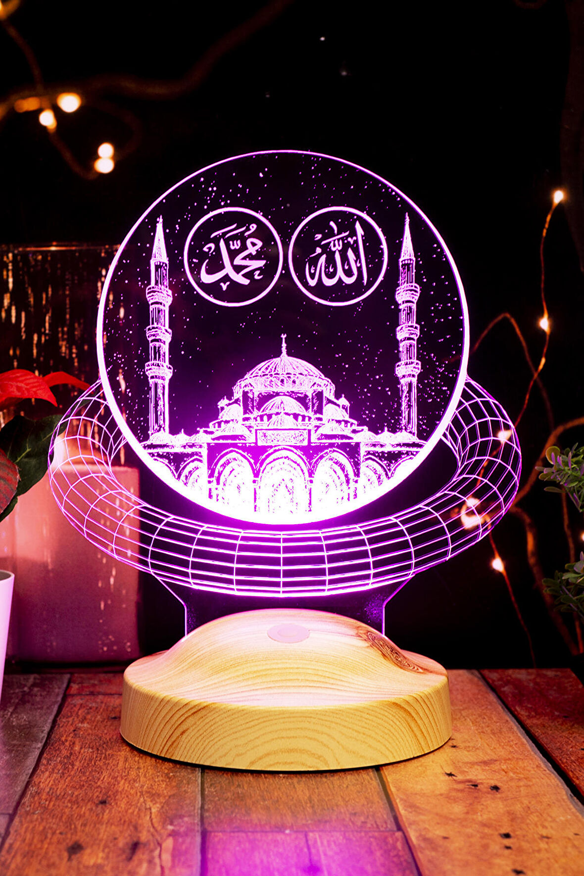 Allah Hz. Muhammed Yazılı Camii, Dini Hediye 3D Led Lamba