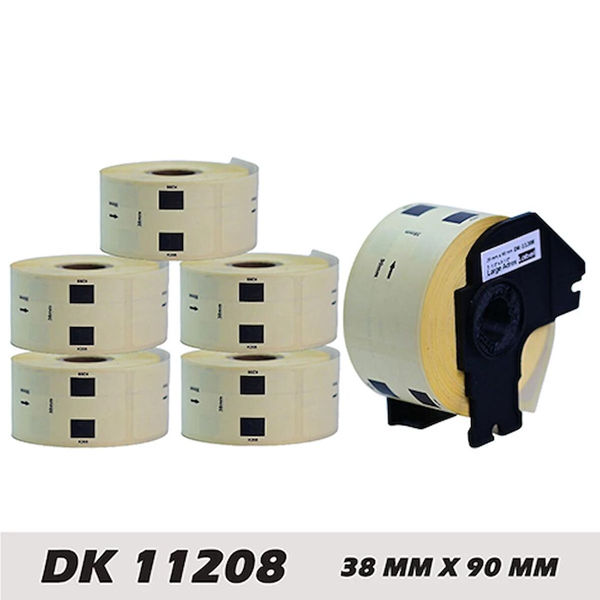EcotagPlus Brother DK 11208  Etiket 38 mm x 90 mm - 6 X 400 Adet + Tutucu