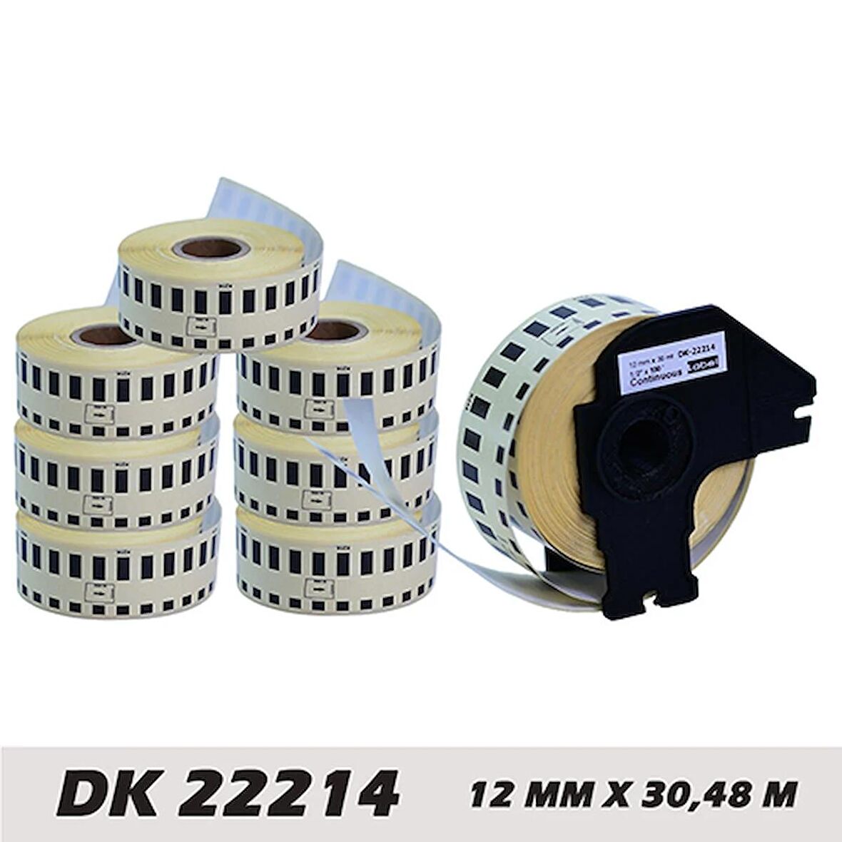 EcotagPlus Brother DK 22214  Etiket 27 mm x 30,48 m -Sürekli - 6 Adet + Tutucu