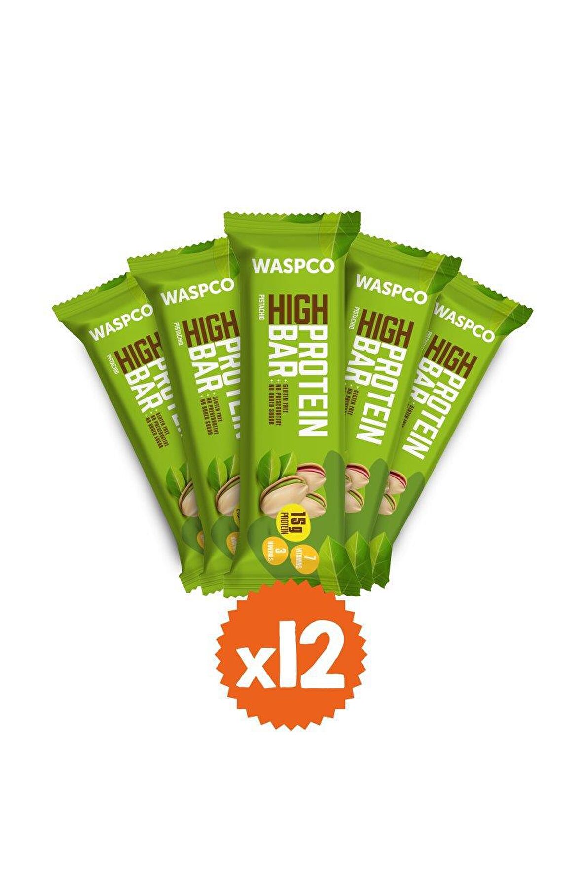 WaspCo Antep Fıstıklı Yüksek Protein Bar 50g X 12 Adet