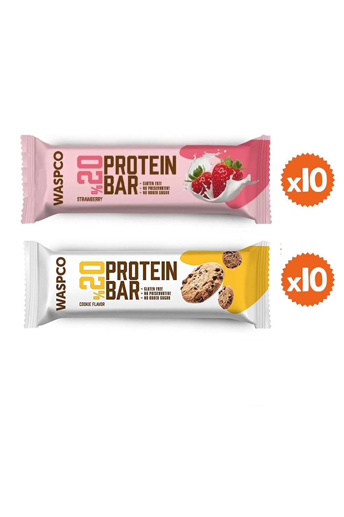 Waspco Protein Bar Karma Set 40g 20 Adet Çilekli ve Kurabiye Aromalı