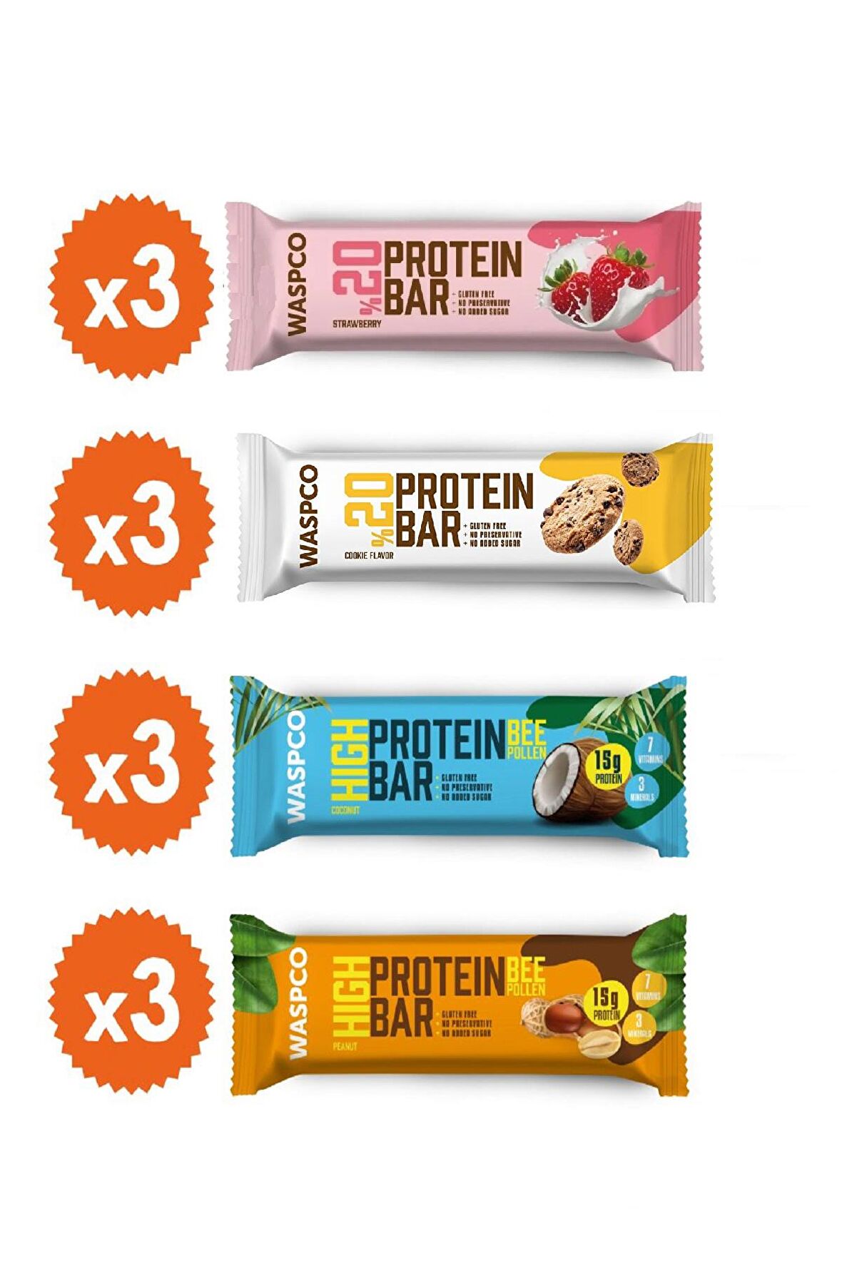 Waspco Protein Bar Karma Set 4 Çeşit 12 Adet