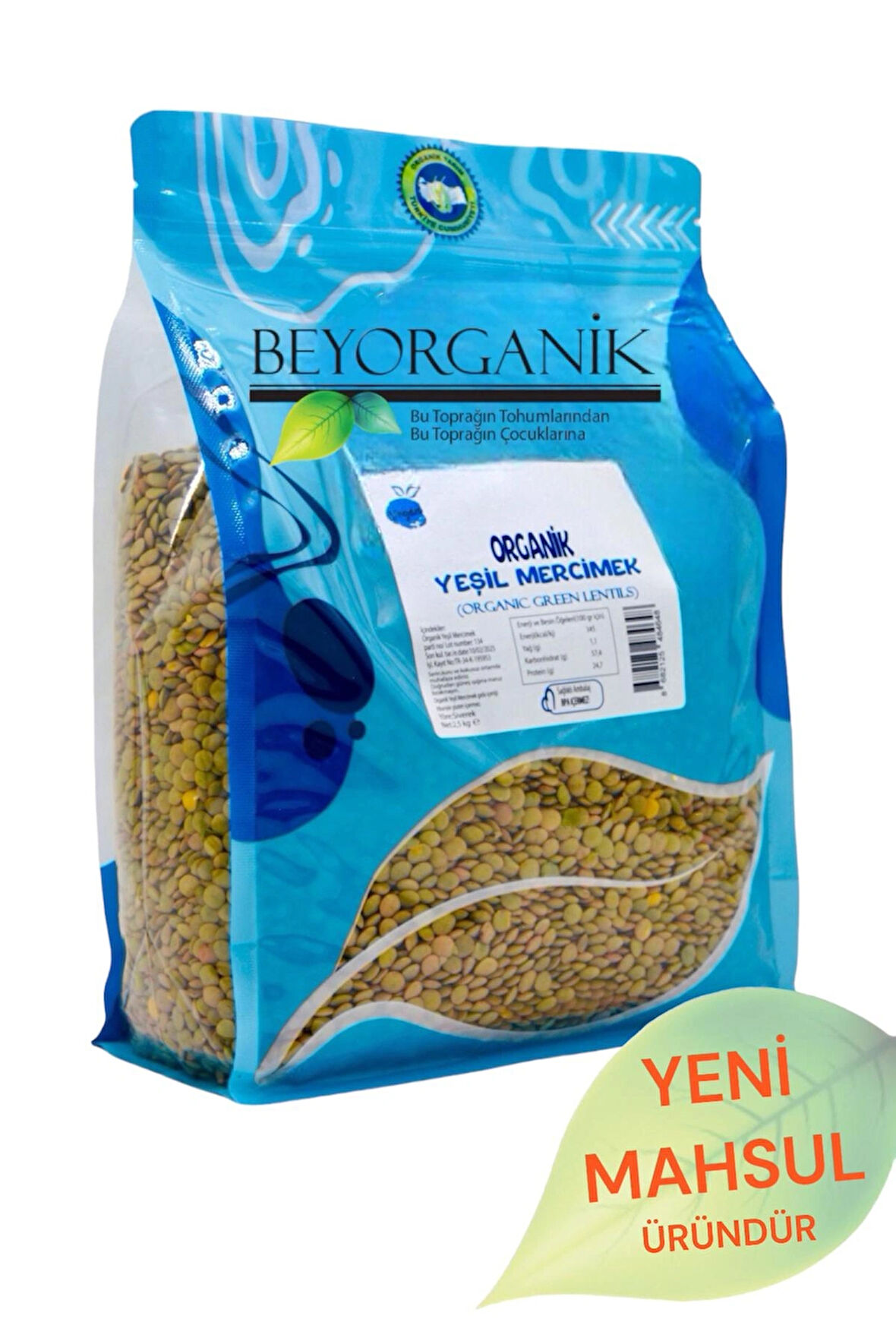 Organik Yeşil Mercimek 2,5kg (PESTİSİT VE AFLATOKSİN ANALİZLİ)