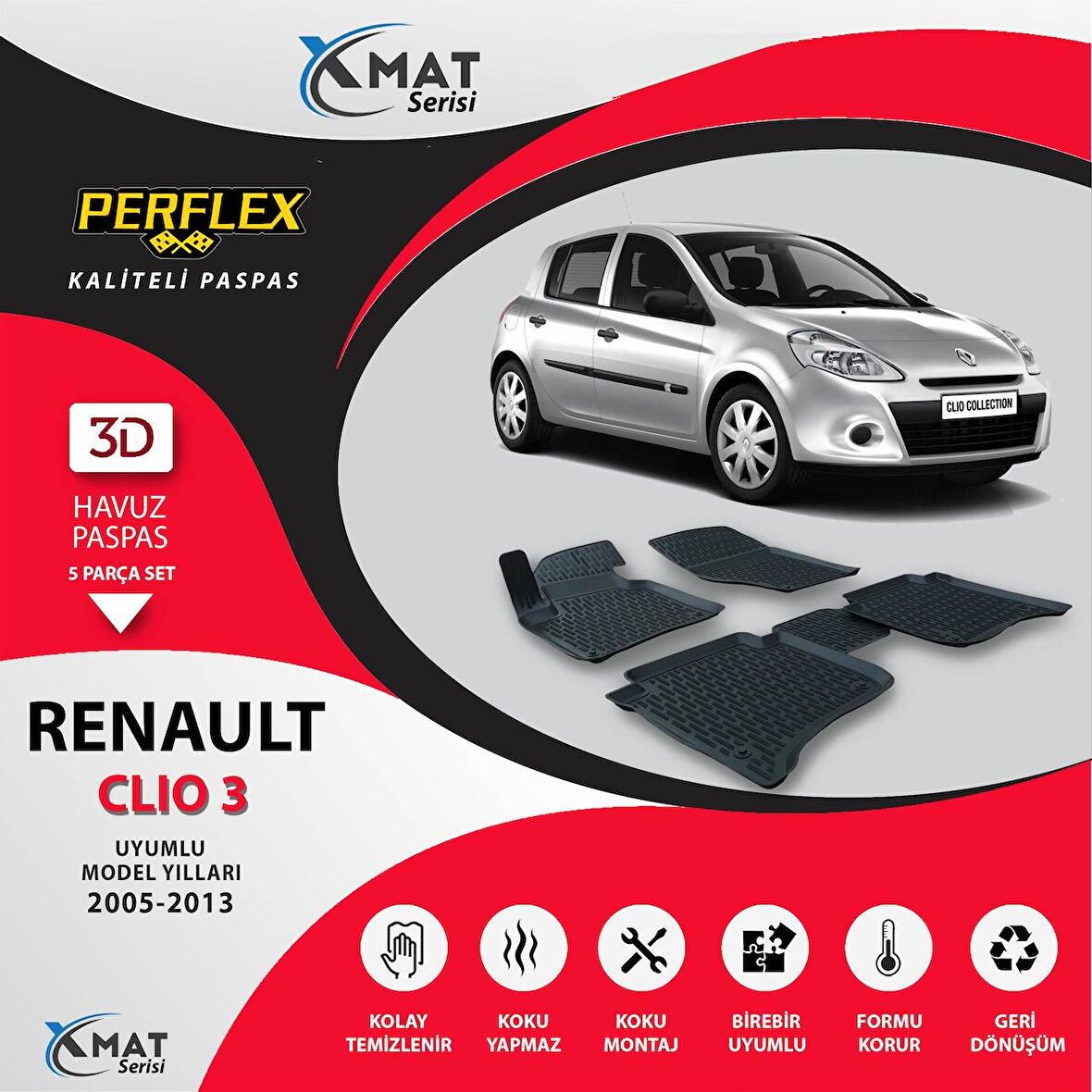 Perflex Paspas 3D Havuzlu X-Mat Clio 3 2005-2013