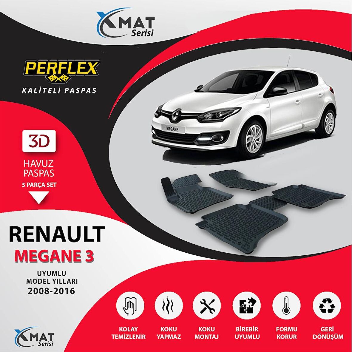 Perflex Paspas 3D Havuzlu X-Mat Megane 3 2008-2016