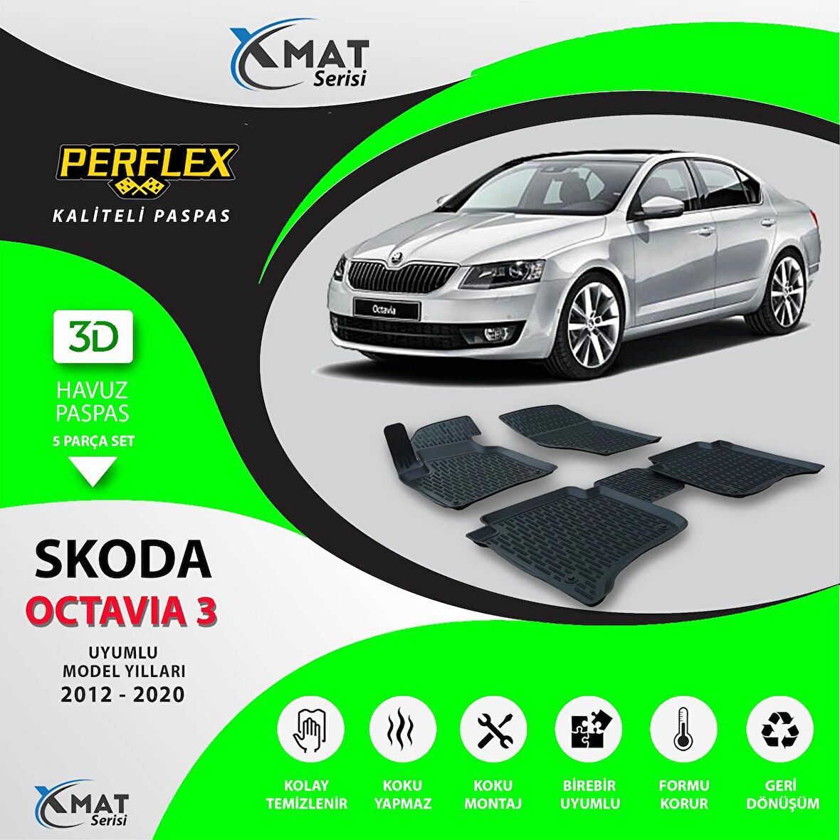 Perflex Paspas 3D Havuzlu X-Mat Octavia Iii 2012-2020