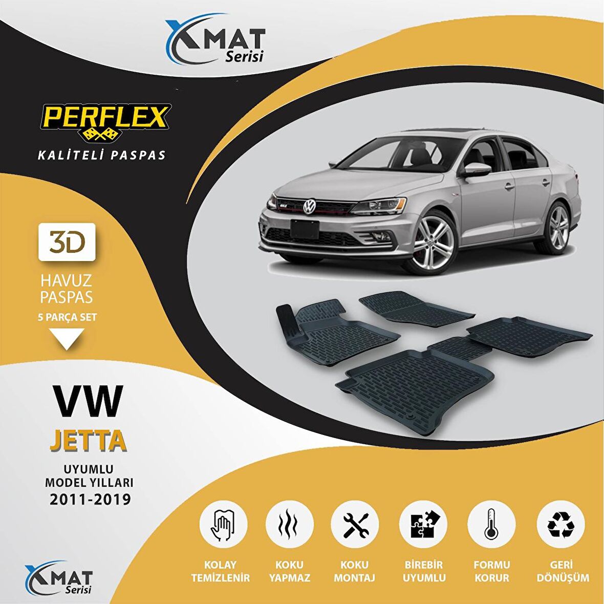 Perflex Paspas 3D Havuzlu X-Mat Jetta 2011-2019