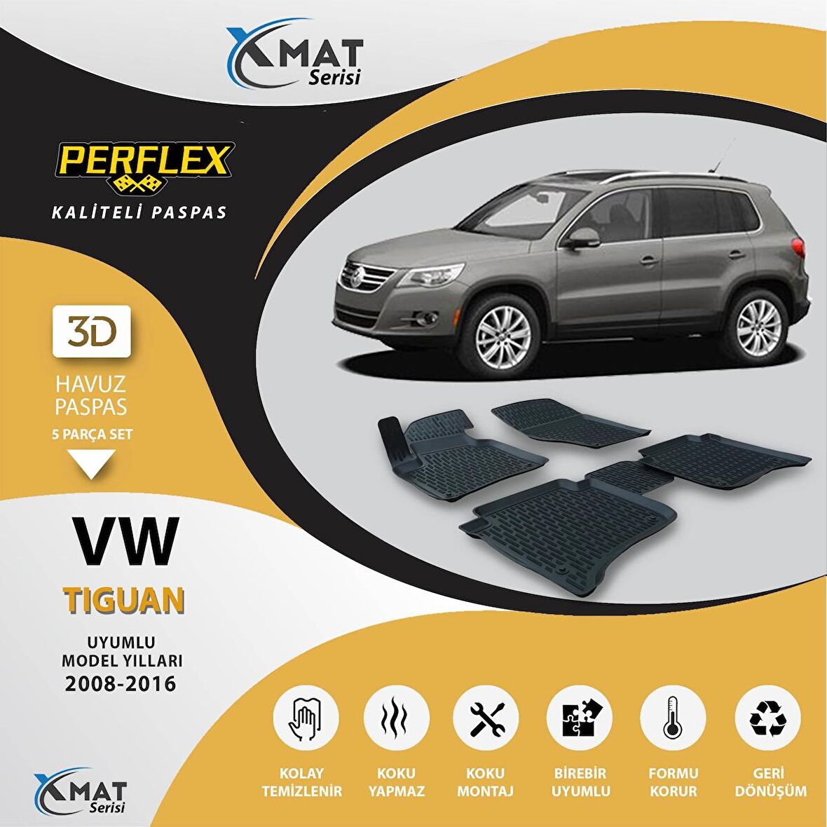 Perflex Paspas 3D Havuzlu X-Mat Tiguan 2008-2016