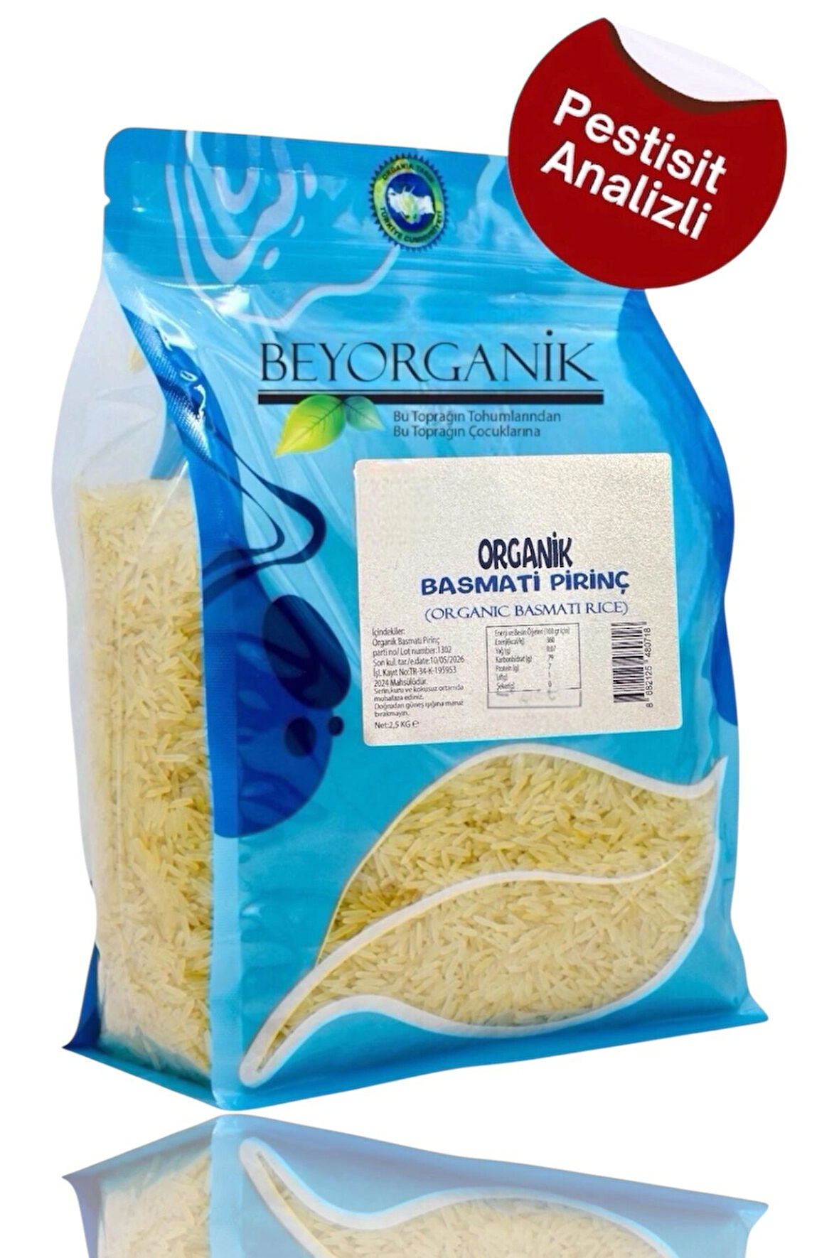 ORGANİK  Basmati Pirinç 2,5kg (PESTİSİT ve AFLATOKSİN ANALİZLİ)
