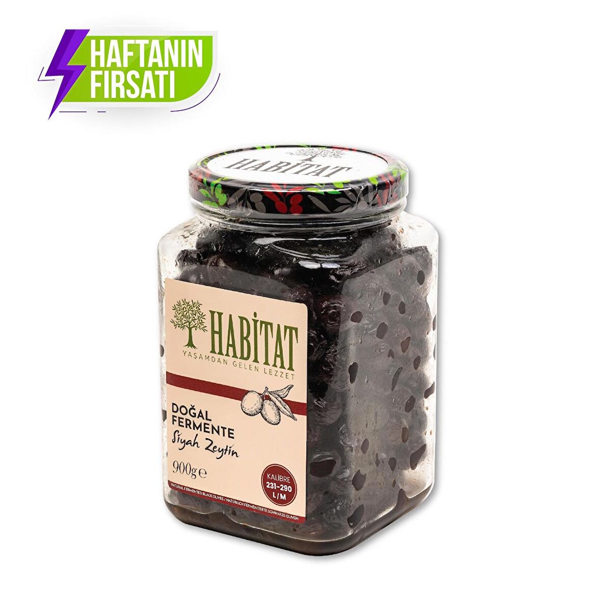 Habitat Gemlik Tipi Siyah Sele Zeytin (231-290 Kb.) 900 Gr.