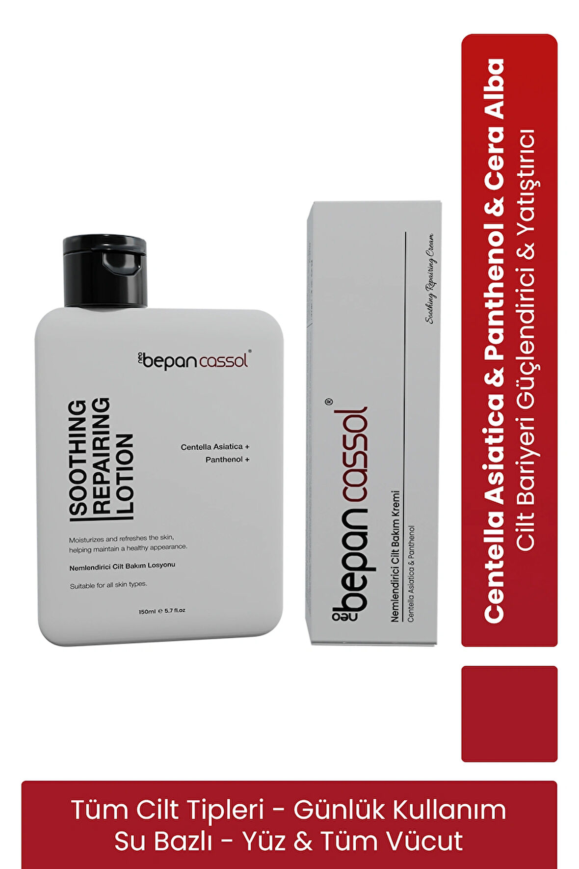 Neobepan cassol Losyon+Krem İkili Set - Cica Centella Su bazlı, Nemlendirici, Yatıştırıcı Bariyer Güçlendirici Set