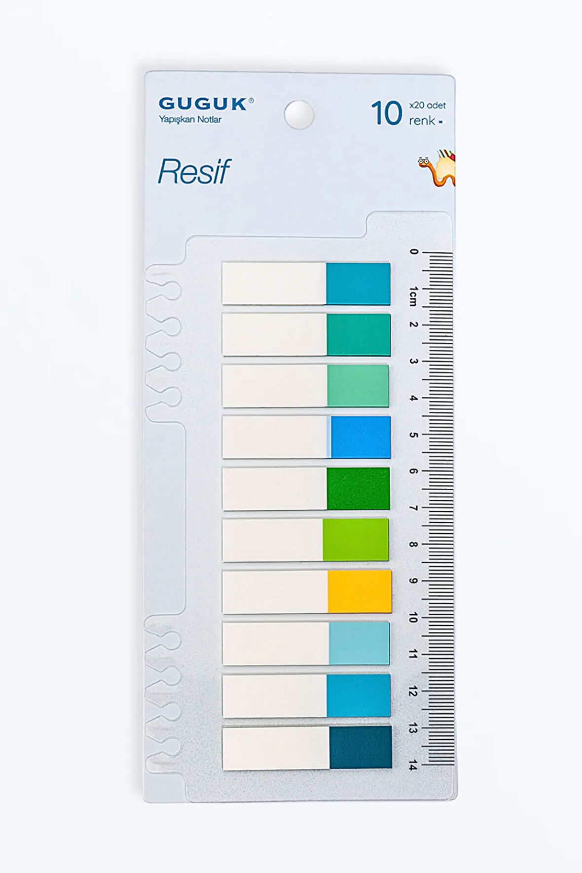Resif Yarım 10 Renkli Cetvelli Şeffaf Pet Index • Index Sticker • Post-it • Sticky Note (GGK-P020)