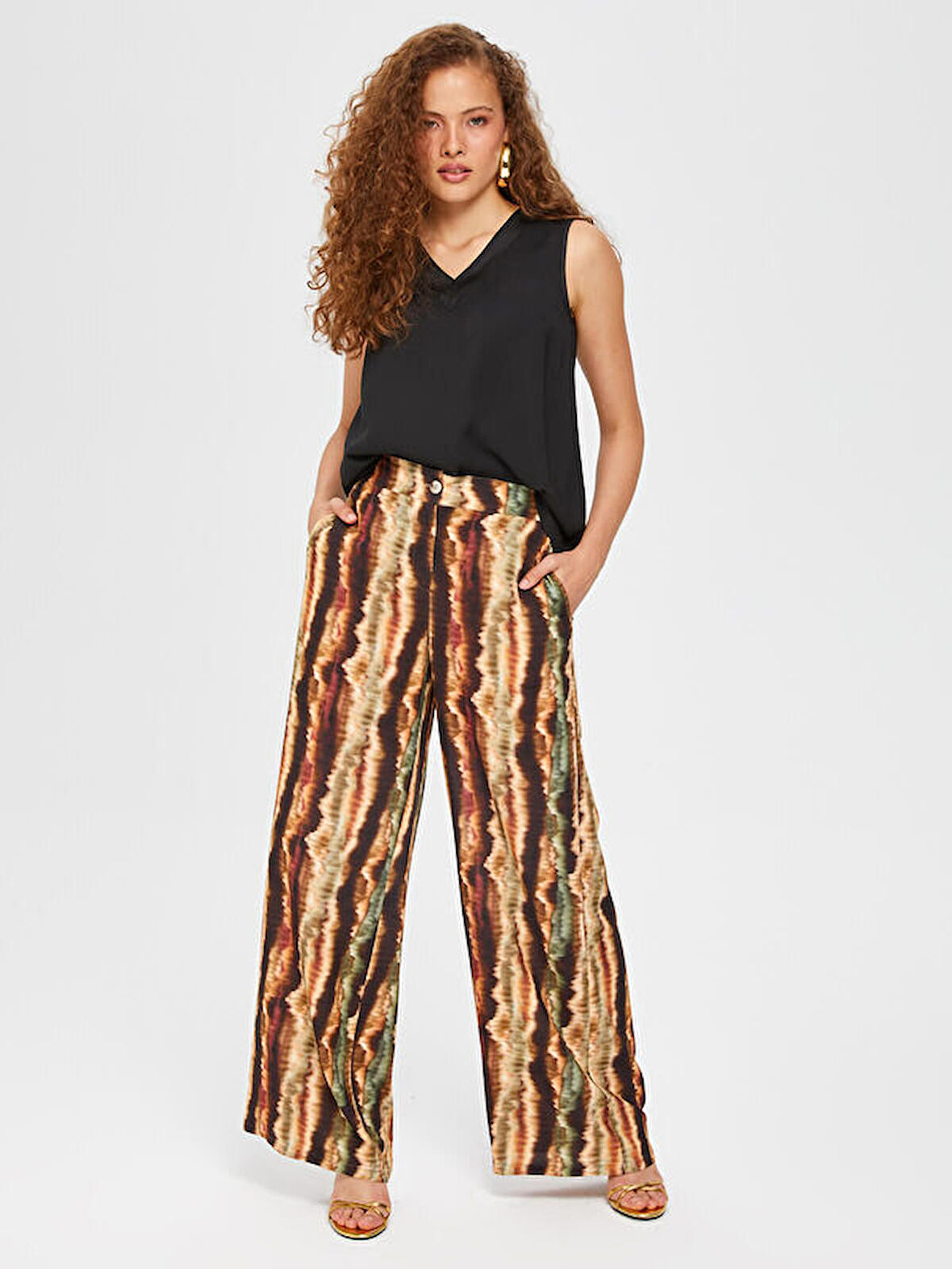 Batik Desen Wıde Leg Viskon Pantolon 67485