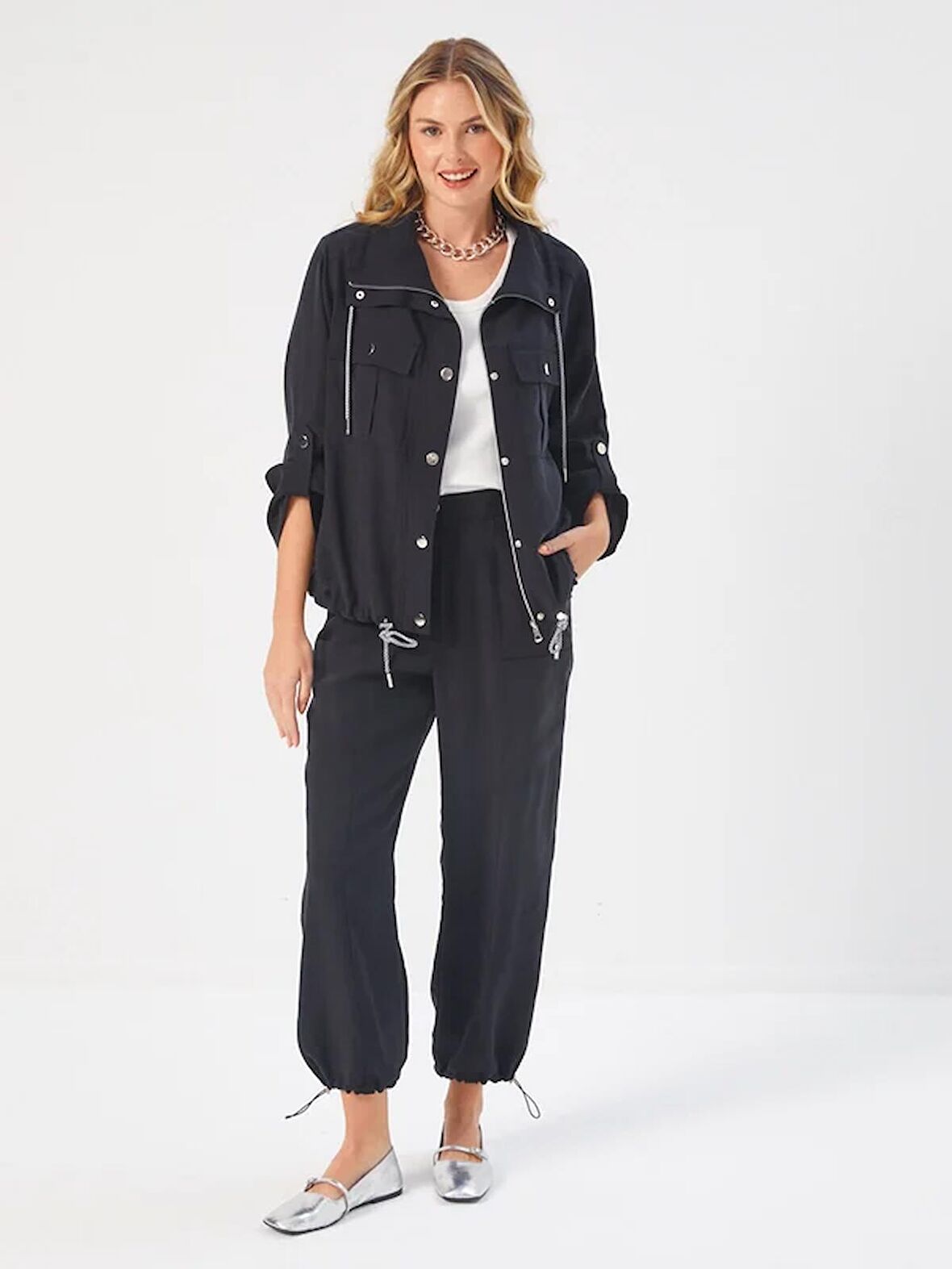 Cep Ve Kordon Detaylı Casual Form Tenselli Ceket 68255