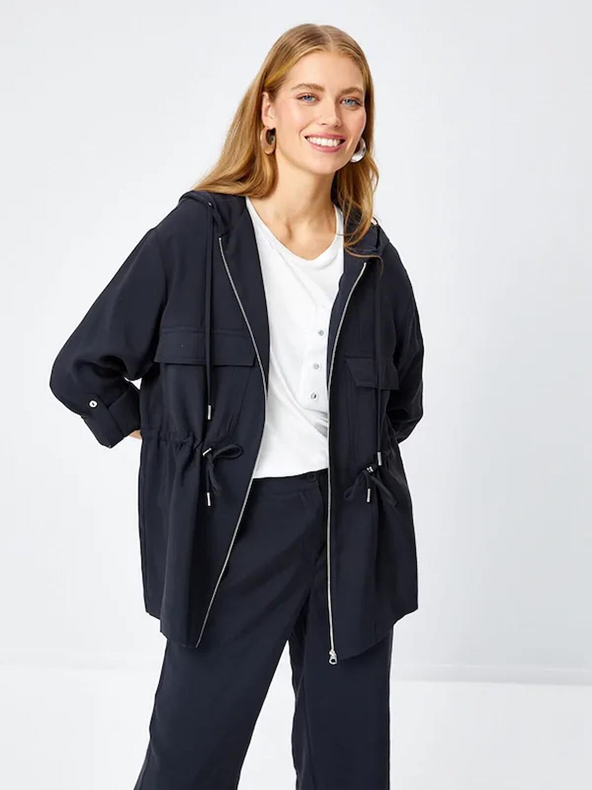 Beli Tünelli Kapişonlu Modallı Ceket 68256