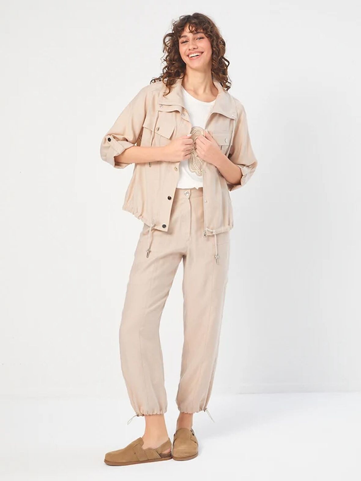 Cep Ve Kordon Detaylı Casual Form Tenselli Ceket 68255