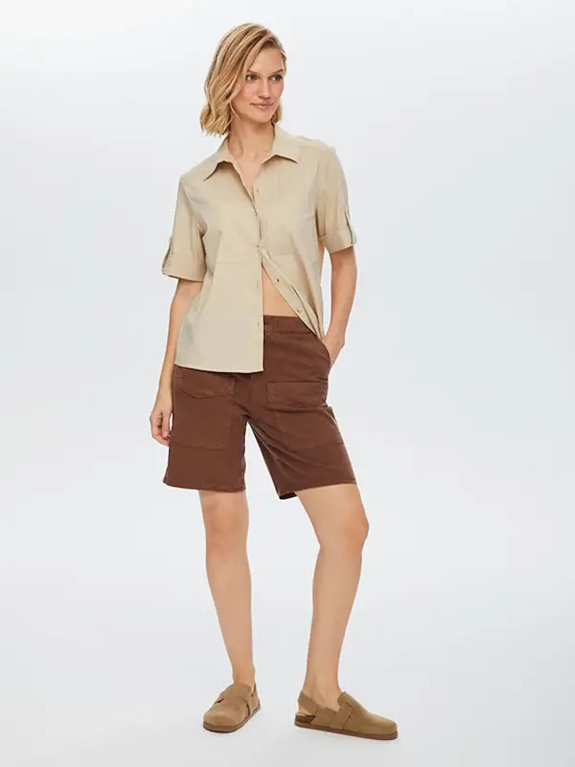 Kısa Kollu Stretch Poplin Gömlek 68358