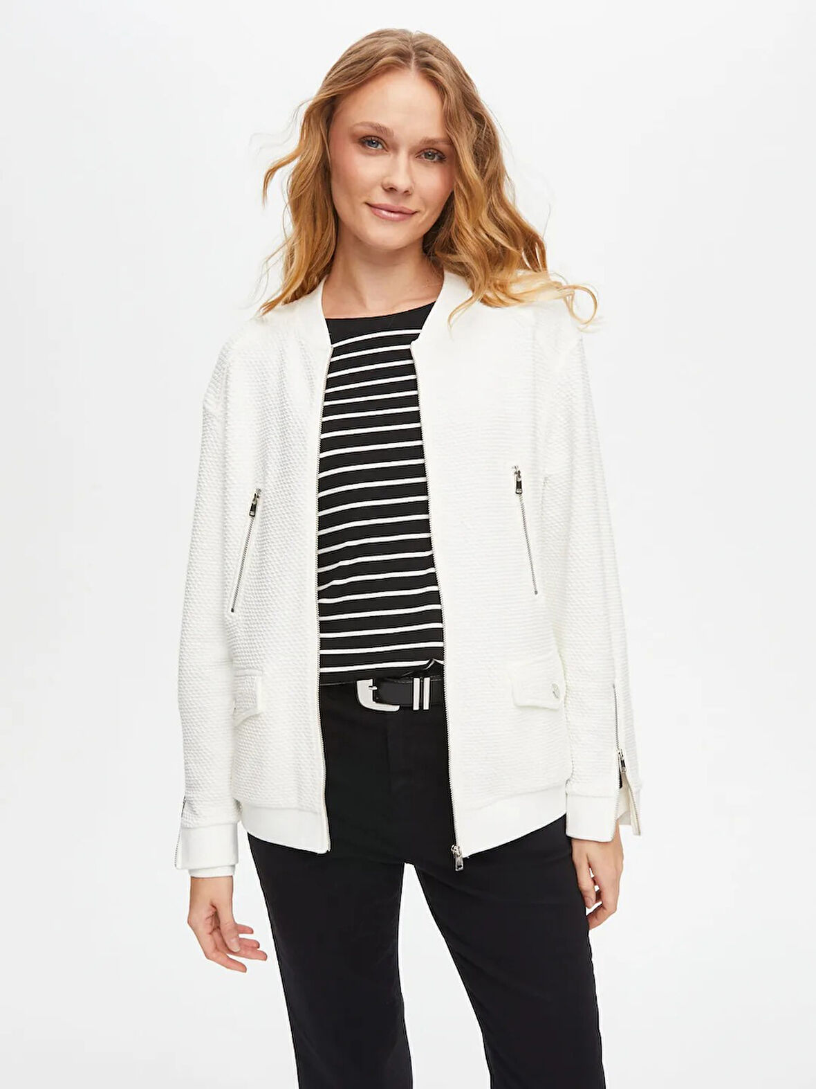 Faik Sönmez Fermuar ve Çıtçıt Detaylı Kadın Bomber Ceket 69166